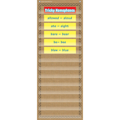 14-Pocket Pocket Chart, Burlap Design, 13" x 34"