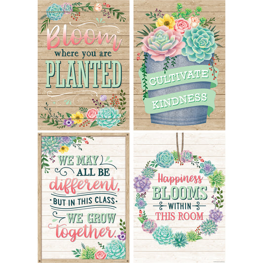 Rustic Bloom Posters, 13-3/8" x 19", Set of 4