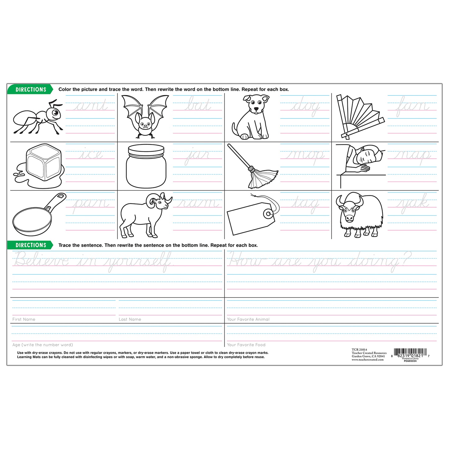 Cursive Writing Practice Learning Mat