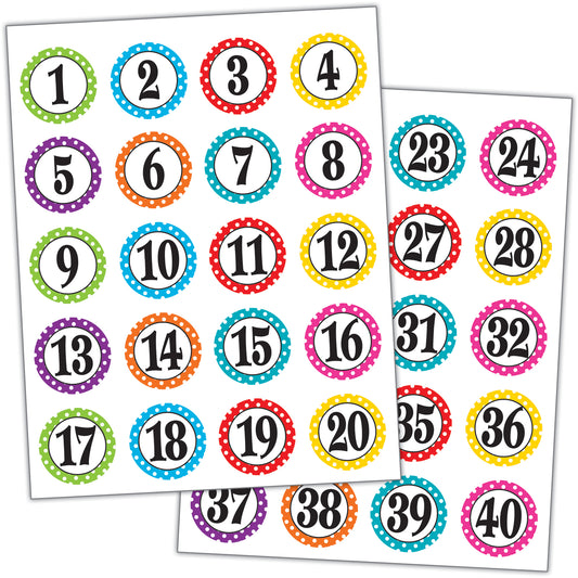 Polka Dots Numbers Stickers, Pack of 120