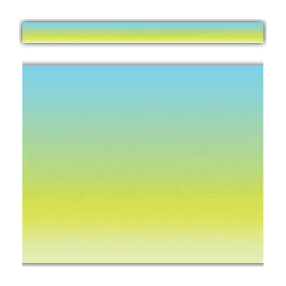 Aqua and Lime Color Wash Straight Border Trim, 35 Feet