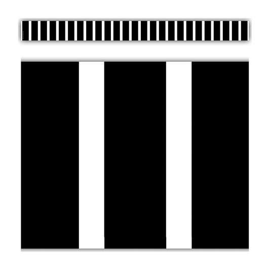 Black and White Vertical Stripes Straight Border Trim, 35 Feet