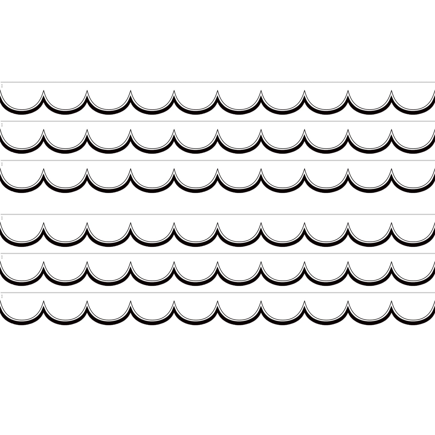 White with Black Scalloped Die-Cut Border Trim, 35 Feet Per Pack, 6 Packs