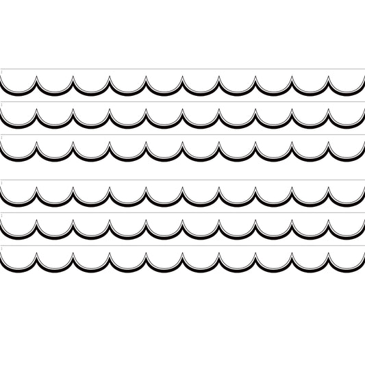 White with Black Scalloped Die-Cut Border Trim, 35 Feet Per Pack, 6 Packs