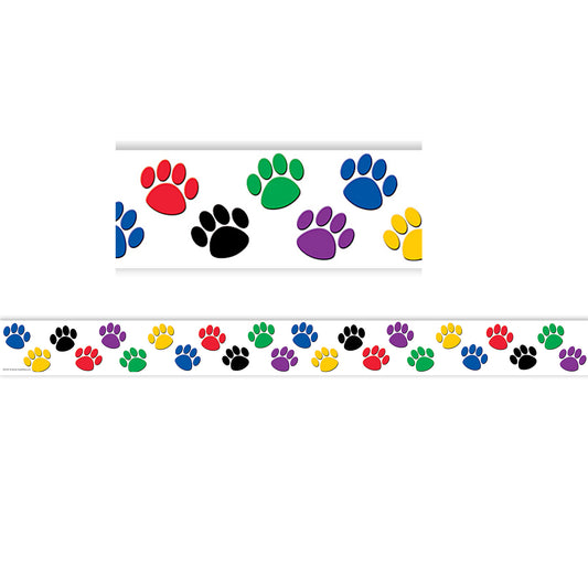 (6 PK) COLORFUL PAW PRINTS BORDER TRIM