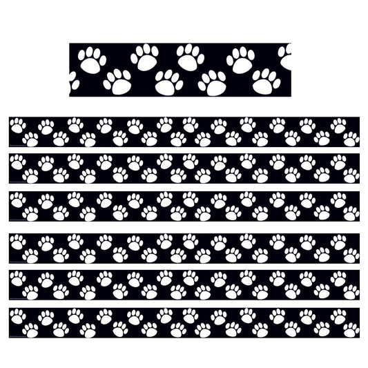 Black with White Paw Prints Border Trim, 35 Feet Per Pack, 6 Packs