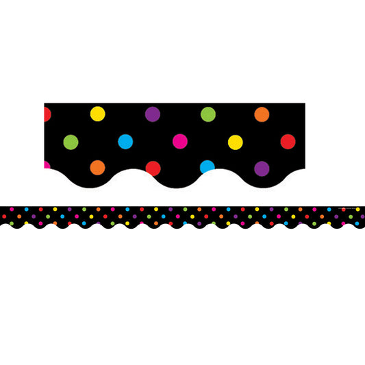 (12 PK) BLACK/MULTICOLOR DOTS SCALLOPED BORDER TRIM