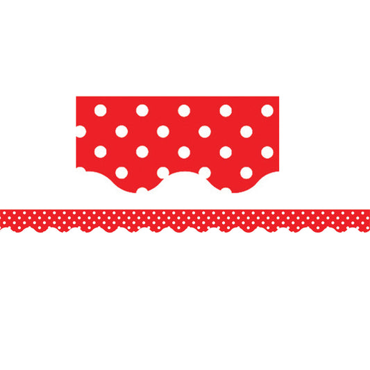 Red Polka Dots Scalloped Border Trim, 35' Per Pack, 12 Packs