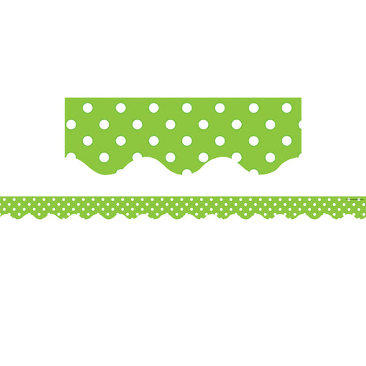 Lime Polka Dots Scalloped Border Trim, 35' Per Pack, 12 Packs