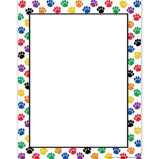 Colorful Paw Prints Computer Paper, 50 Sheets