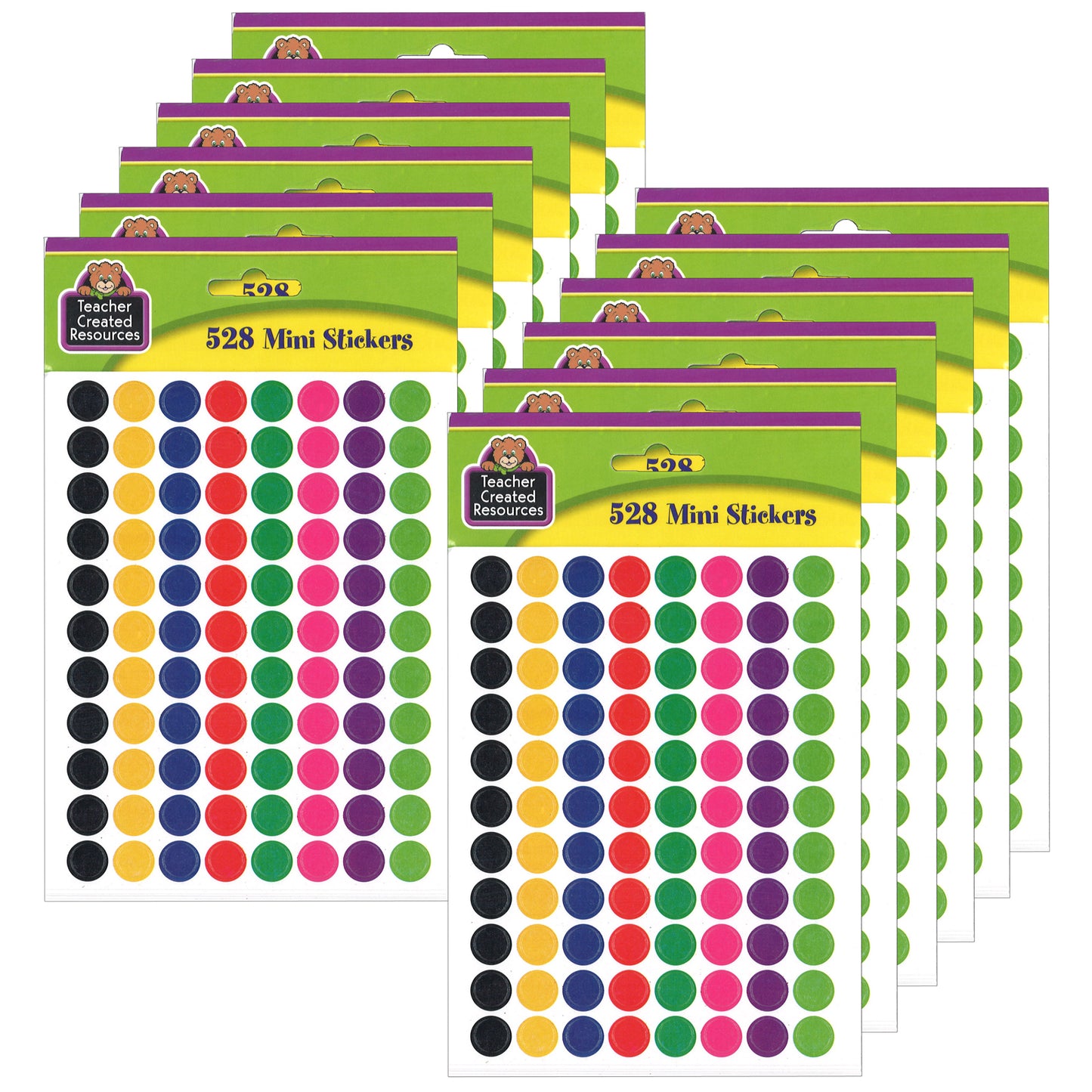 Colorful Circles Mini Stickers, 528 Per Pack, 12 Packs