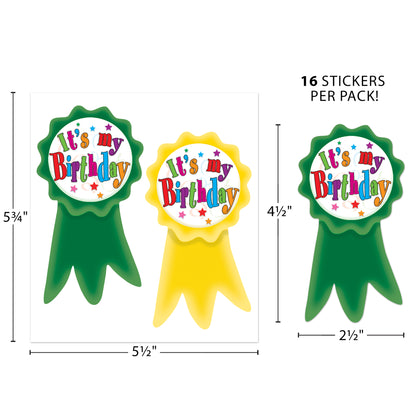 Birthday Ribbons Wear 'Em Badges, 16 Per Pack, 6 Packs