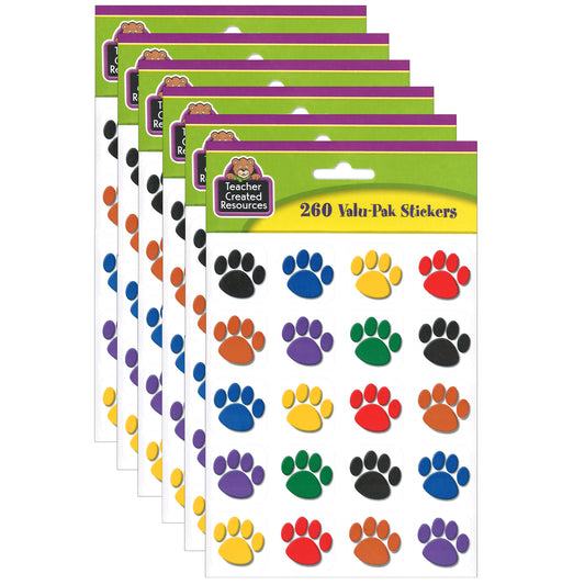 (6 PK) COLORFUL PAW PRINT STICKERS VALUE PACK