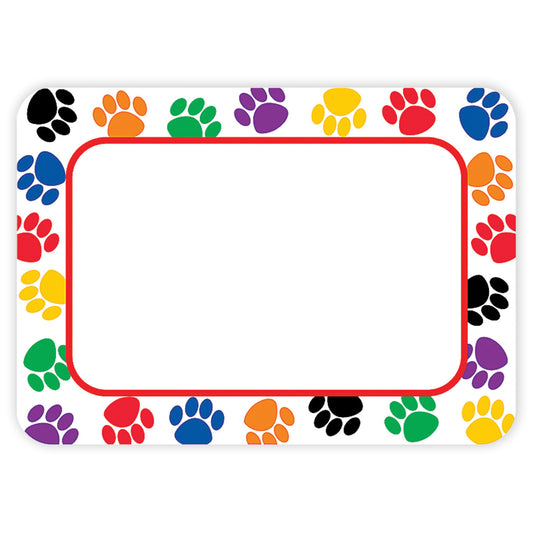 (5 PK) COLORFUL PAW PRINTS NAME TAGS LABELS