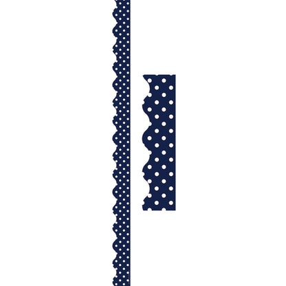 Navy Polka Dots Scalloped Border Trim, 35 Feet Per Pack, 6 Packs