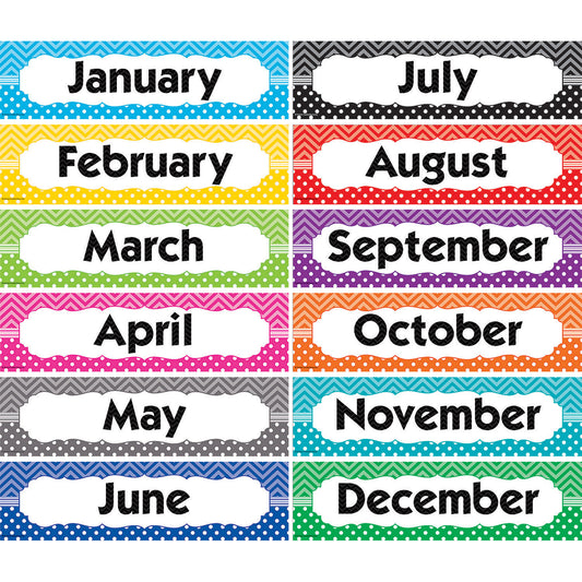 Chevrons and Dots Monthly Headliners, Pack of 12