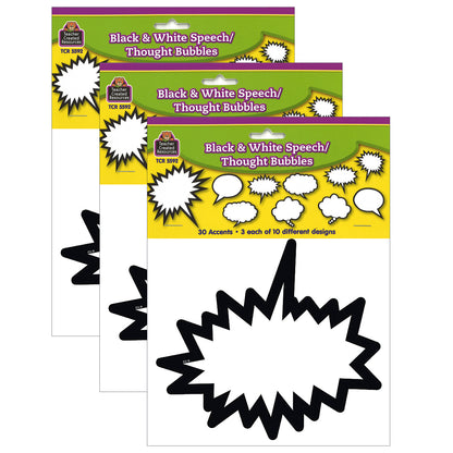 Superhero Black & White Speech/Thought Bubbles Accents, 30 Per Pack, 3 Packs