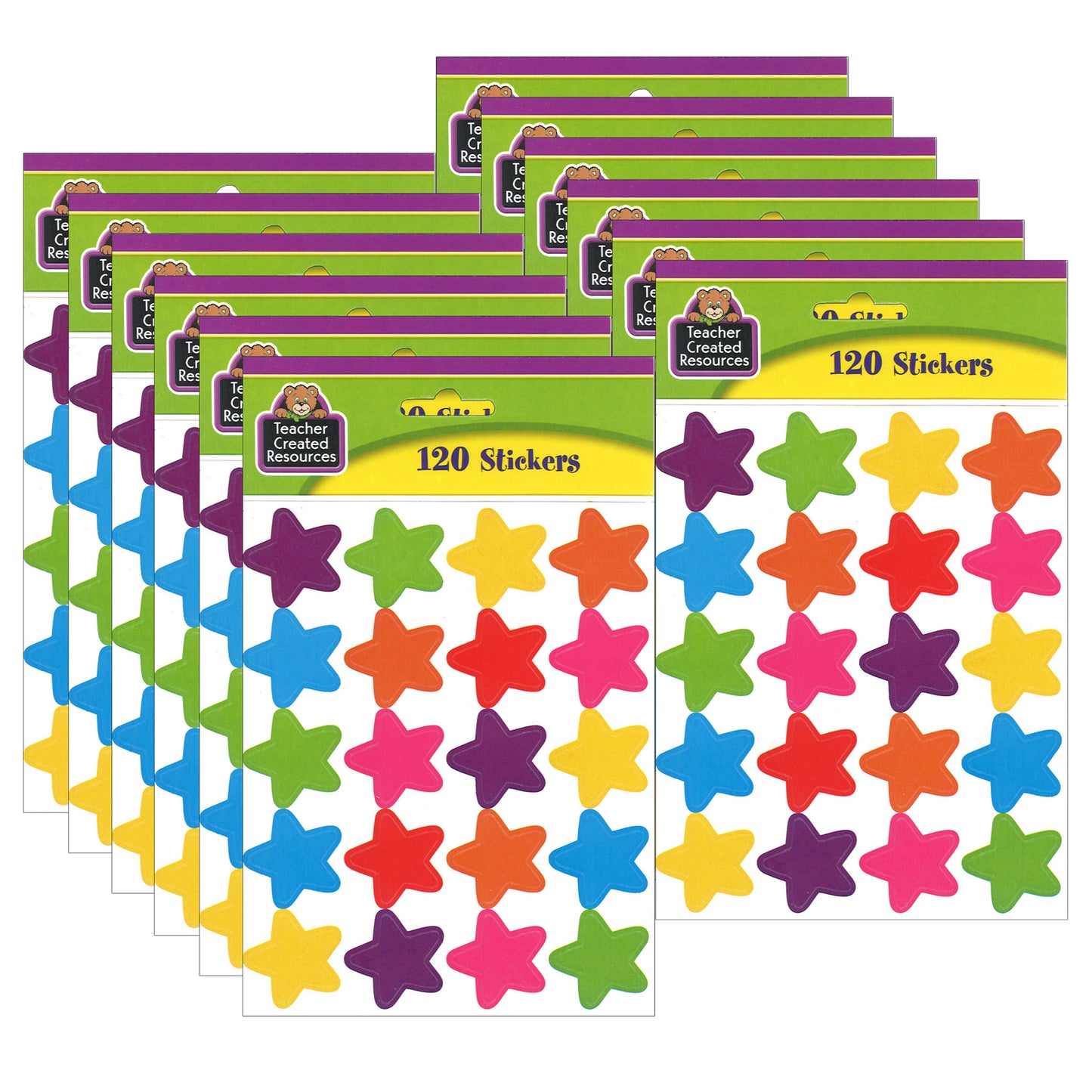 (12 PK) BRIGHT STARS STICKERS DIE CUT STAR SHAPE