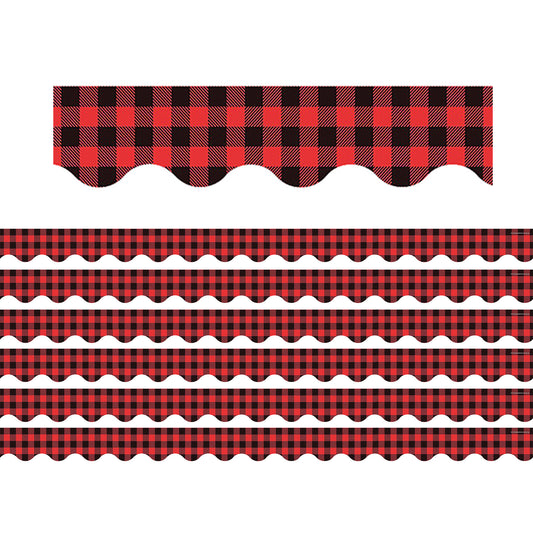 Red and Black Gingham Scalloped Border Trim, 35 Feet Per Pack, 6 Packs