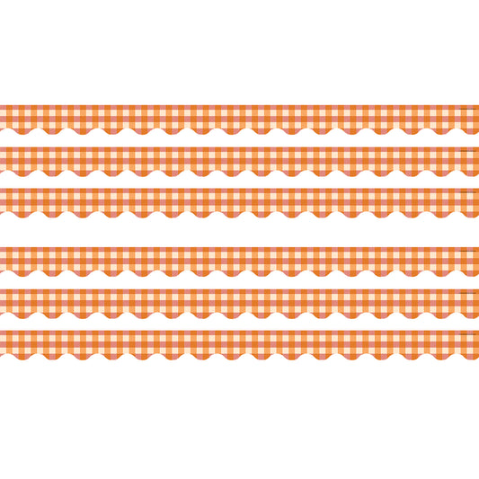 Orange Gingham Scalloped Border Trim, 35 Feet Per Pack, 6 Packs