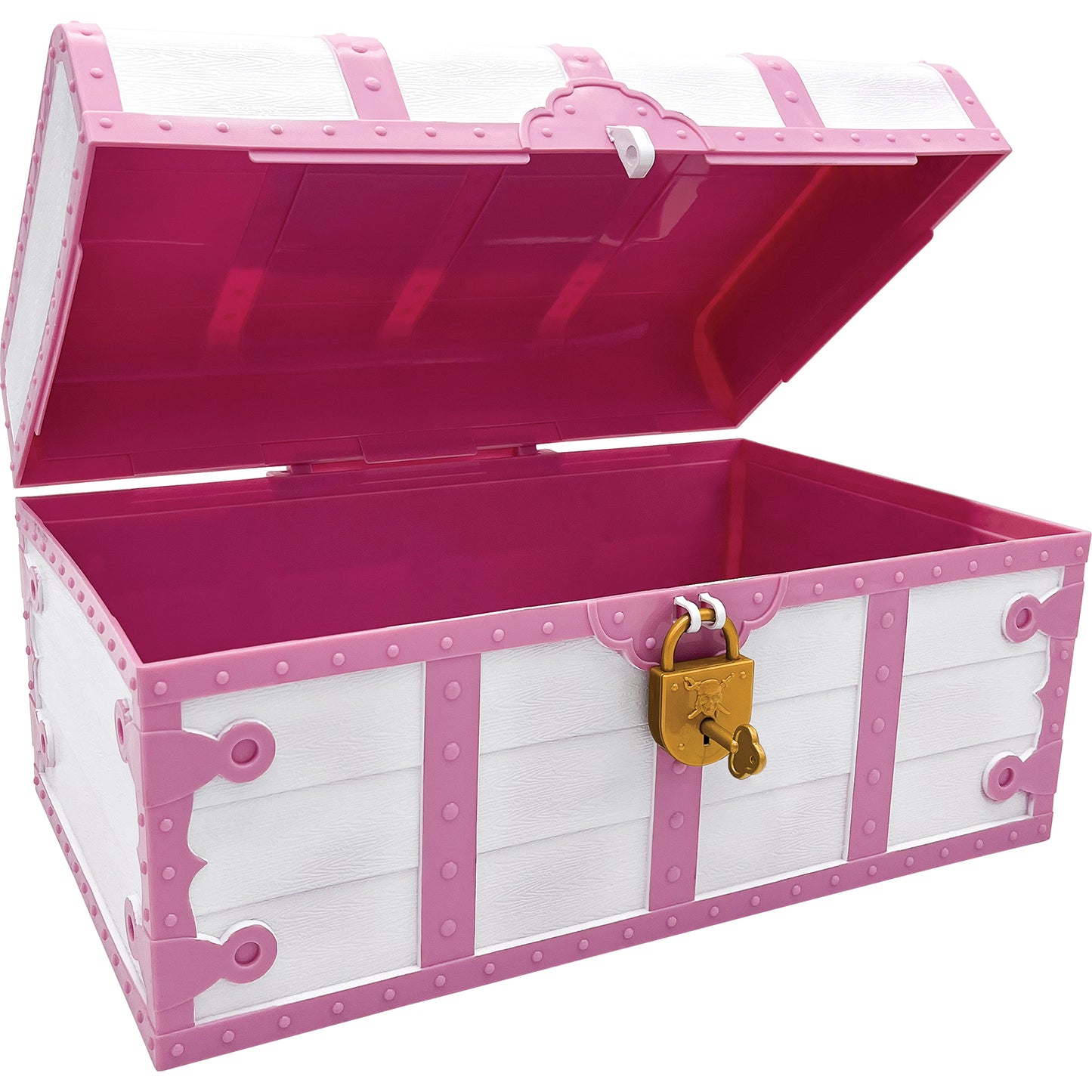 Treasure Chest with Lock & Key, Pink & White