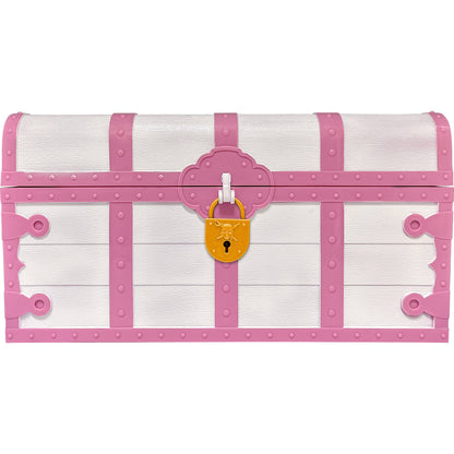 Treasure Chest with Lock & Key, Pink & White