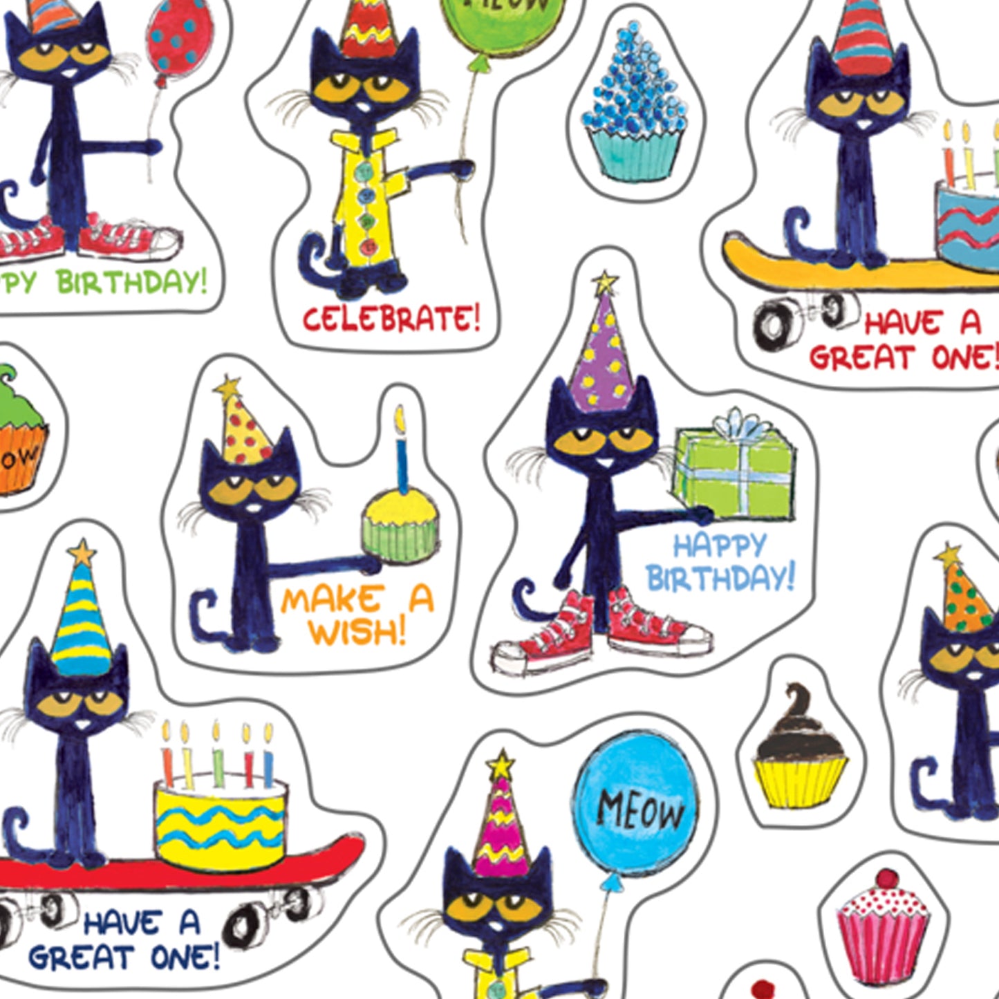 Pete the Cat® Happy Birthday Stickers, 120 Per Pack, 12 Packs