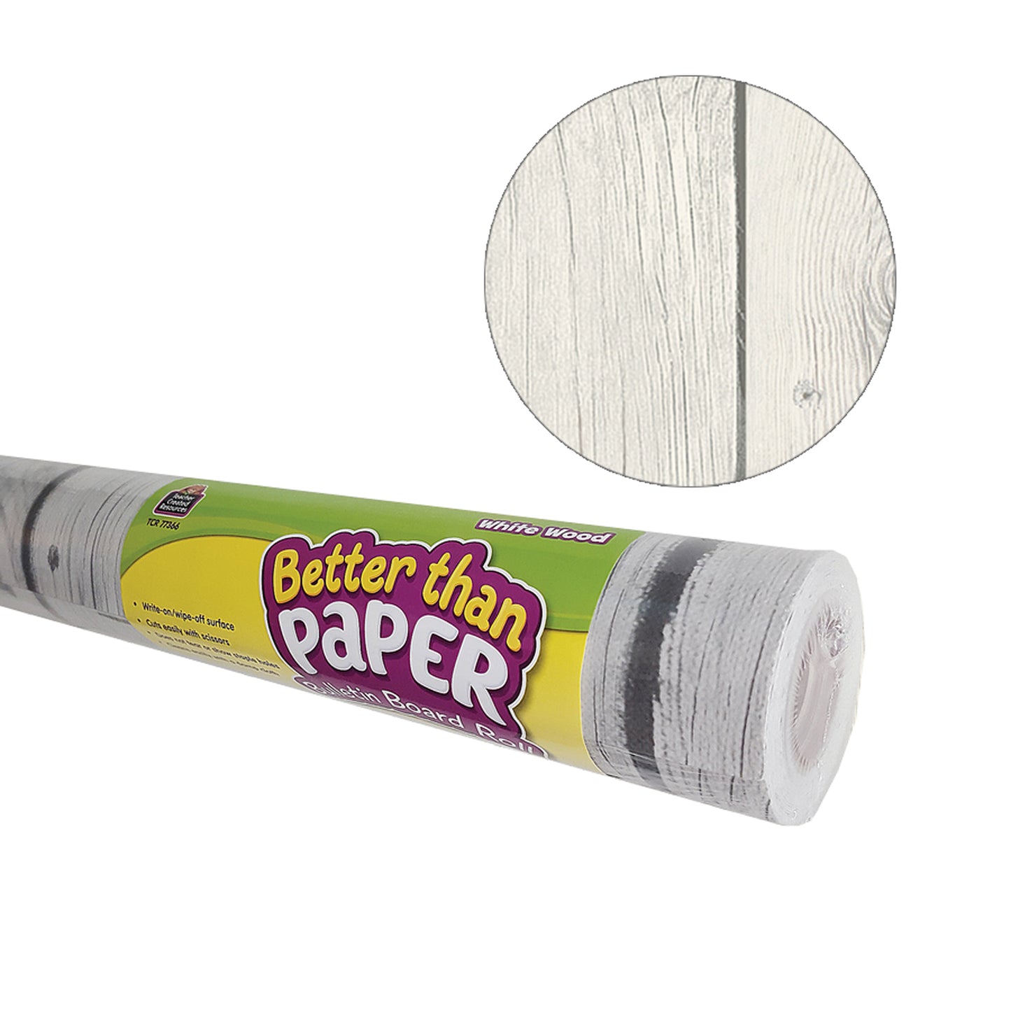 Better Than Paper® Bulletin Board Roll, 4' x 12', White Wood Design, 4 Rolls