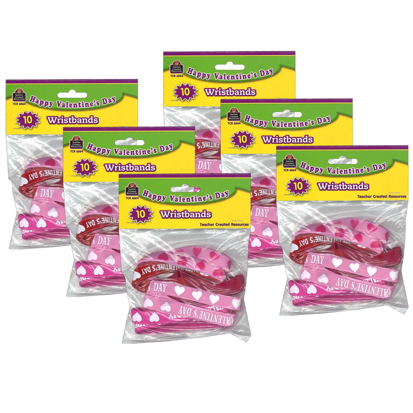 Happy Valentine's Day Wristbands 10 Per Pack, 6 Packs