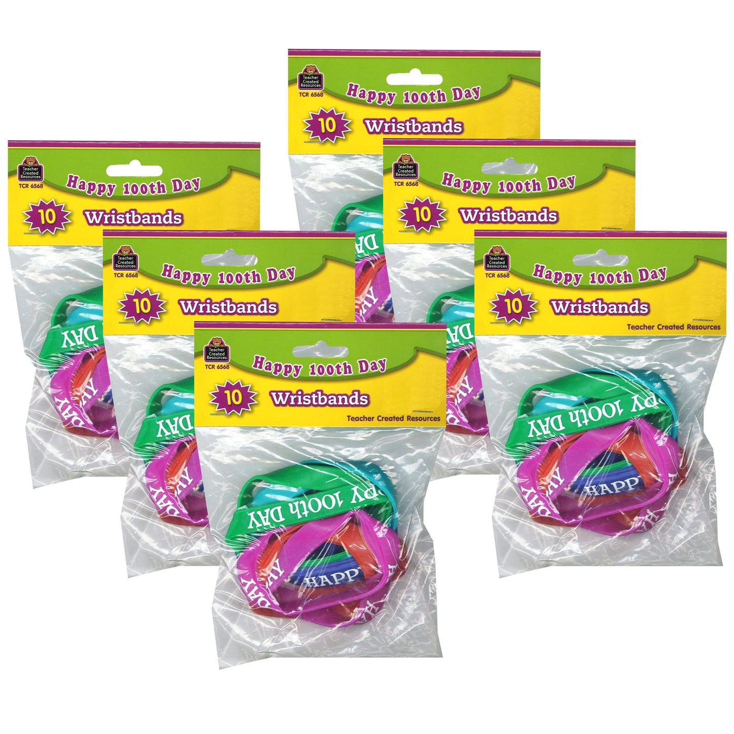 (6 PK) HAPPY 100TH DAY WRISTBANDS 10 PER PK