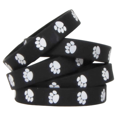 (6 PK) BLACK W WHITE PAW PRINTS WRISTBANDS 10 PER PK