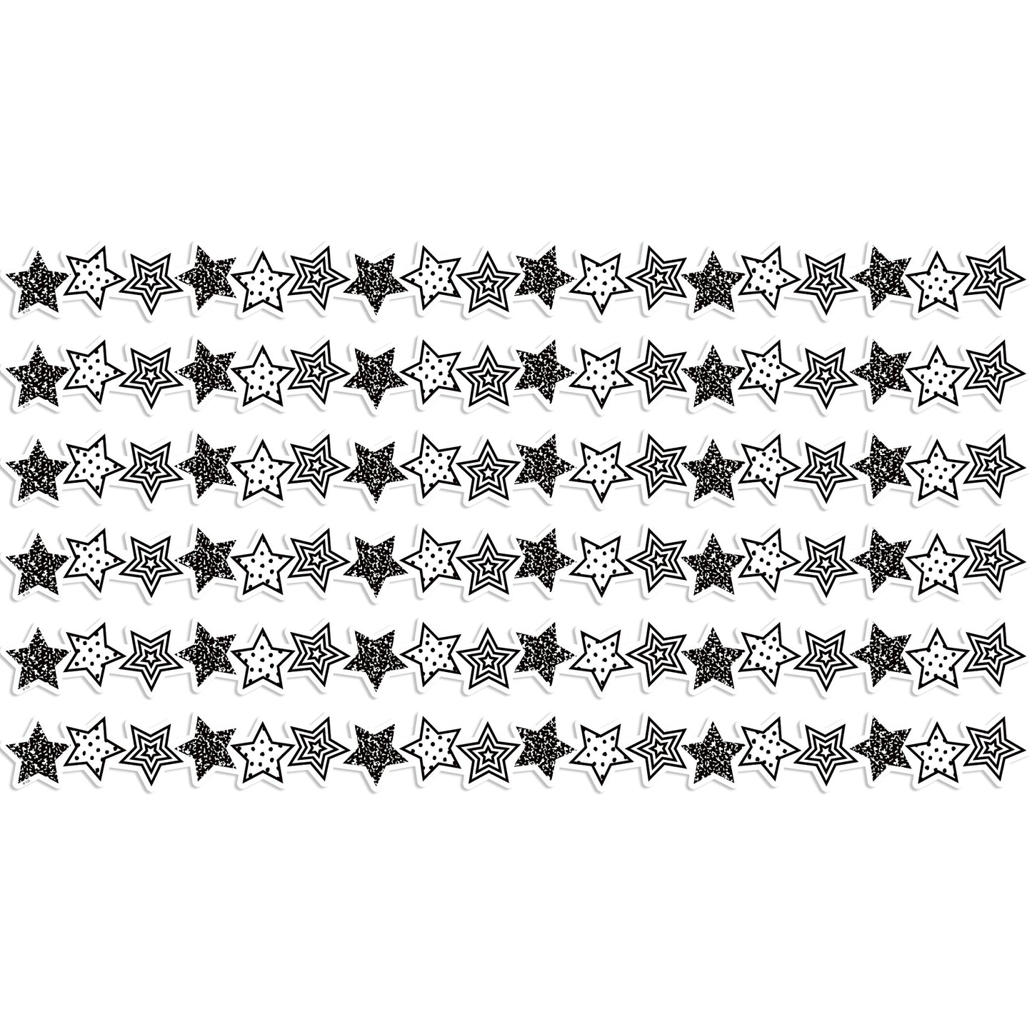 Black and White Stars Die-Cut Border Trim, 35 Feet Per Pack, 6 Packs