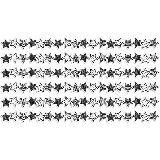 Black and White Stars Die-Cut Border Trim, 35 Feet Per Pack, 6 Packs