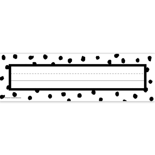 Black Painted Dots on White Flat Name Plates, 11-1/2" x 3-1/2", Pack of 36