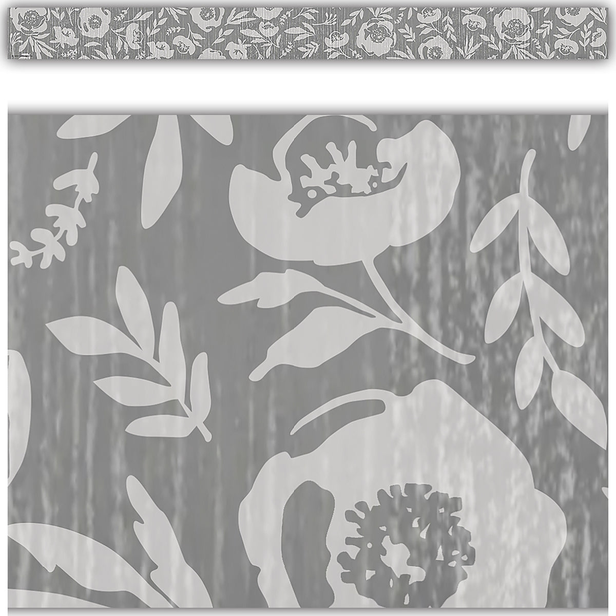 Classroom Cottage Gray Floral Straight Border Trim, 35 Feet Per Pack, 6 Packs