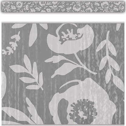 Classroom Cottage Gray Floral Straight Border Trim, 35 Feet Per Pack, 6 Packs