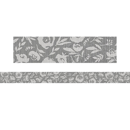 Classroom Cottage Gray Floral Straight Border Trim, 35 Feet Per Pack, 6 Packs