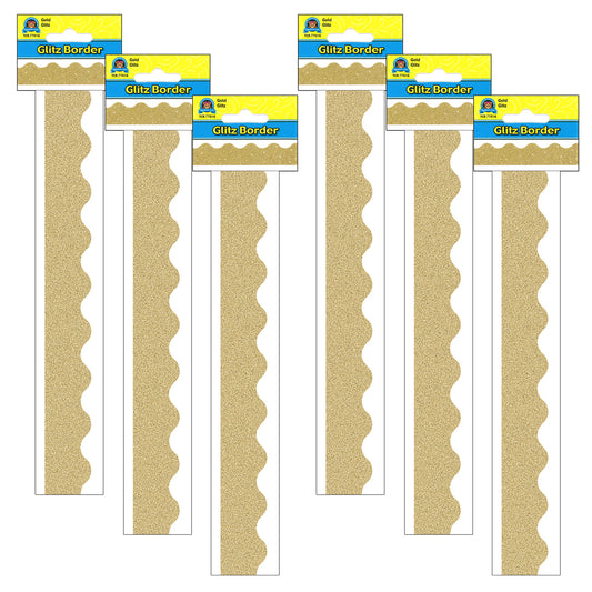 (6 PK) GOLD GLITZ SCALLOPED BORDER