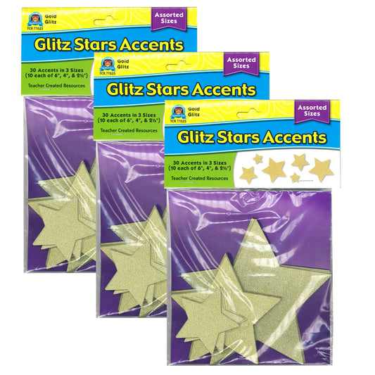 (3 PK) GOLD GLITZ STARS ACCNTS ASST