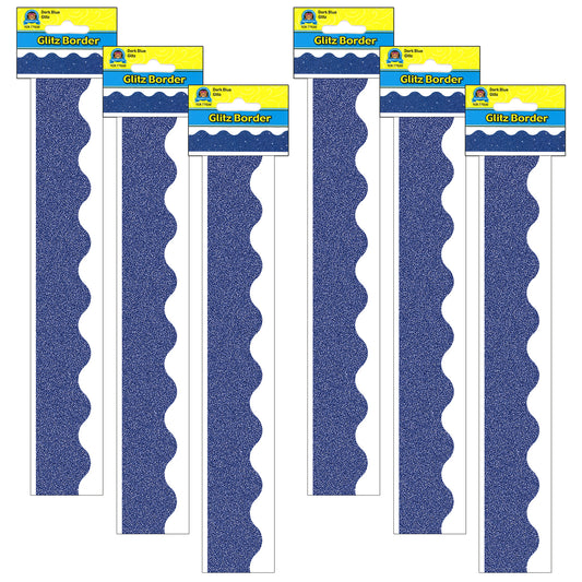 (6 PK) DARK BLUE GLITZ SCALLOPED