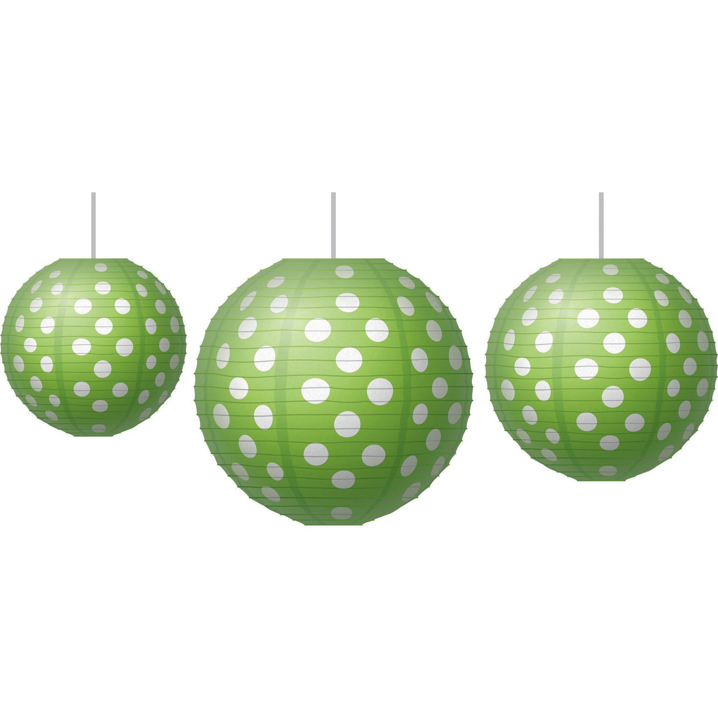 Lime Polka Dots Paper Lanterns, Pack of 3