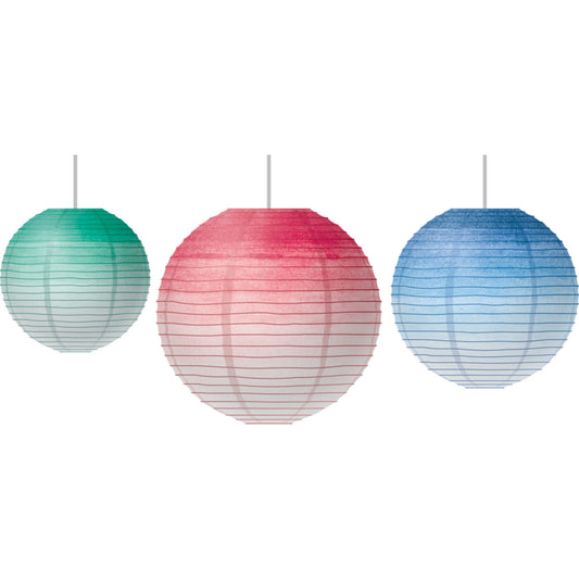 Watercolor Hanging Paper Lanterns, Assorted Colors & Sizes, Pack of 3