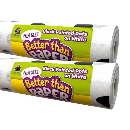 Fun Size Better Than Paper Bulletin Board Roll Black Painted Dots on White, Pack of 2