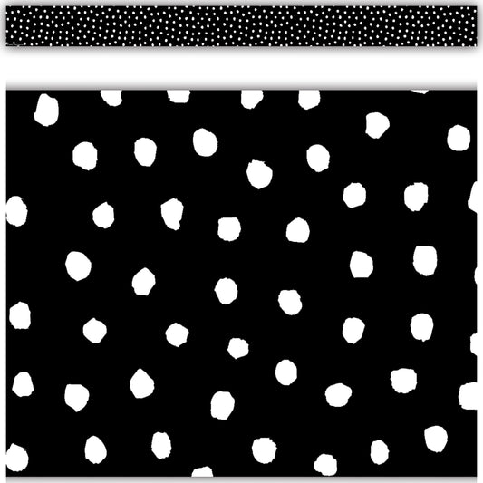 White Painted Dots on Black Straight Border Trim, 35 Feet