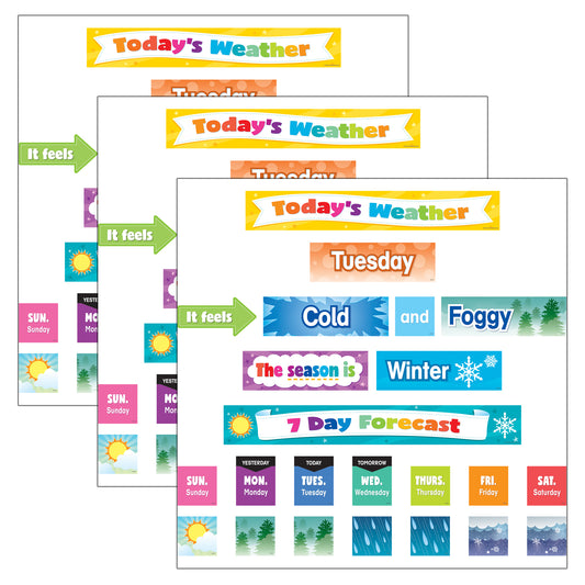 Colorful Weather Pocket Chart Cards, 94 Per Pack, 3 Packs