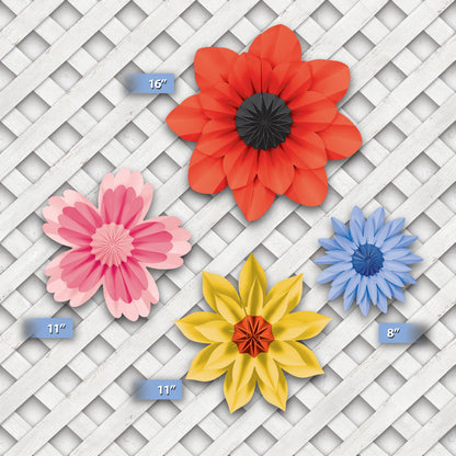 Wildflowers Paper Flowers, Pack of 4