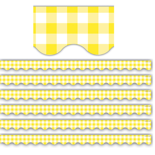 Yellow Gingham Scalloped Border Trim, 35 Feet Per Pack, 6 Packs