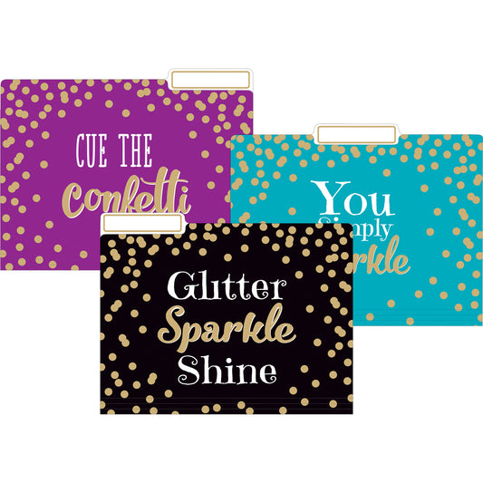 Gold Foil Confetti File Folders, Letter Size, Pack of 12