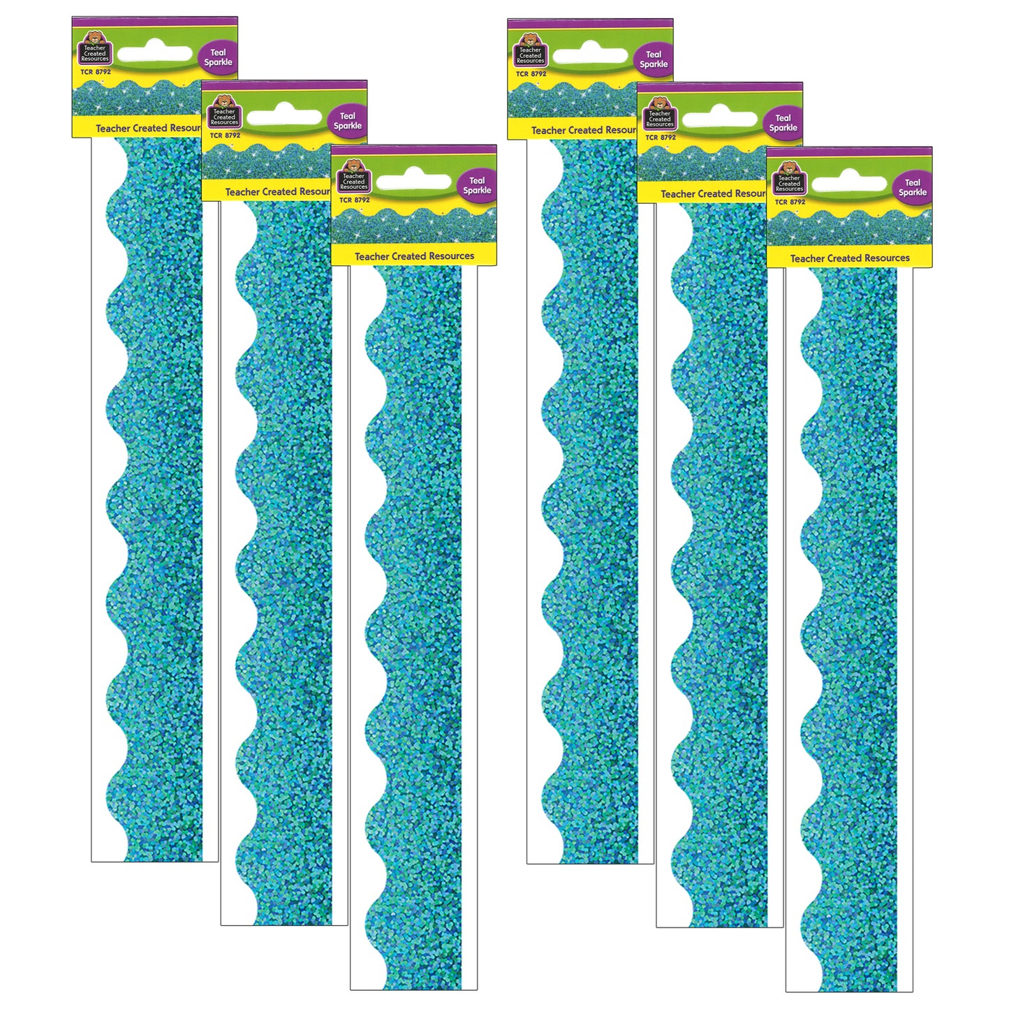 (6 PK) TEAL SPARKLE SCALLOPED