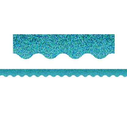 (6 PK) TEAL SPARKLE SCALLOPED